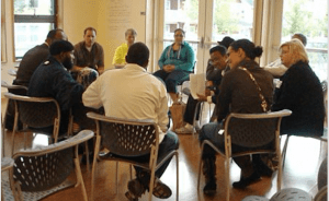 image of people sitting in a circle discussion